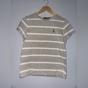 Polo Ralph Lauren Shirt Women Medium Gray White Stripe Cotton Crew Neck